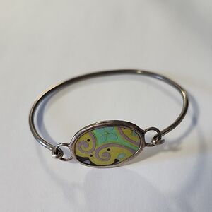 Baroni Sterling Silver Bangle Bracelet with Multicolor Design